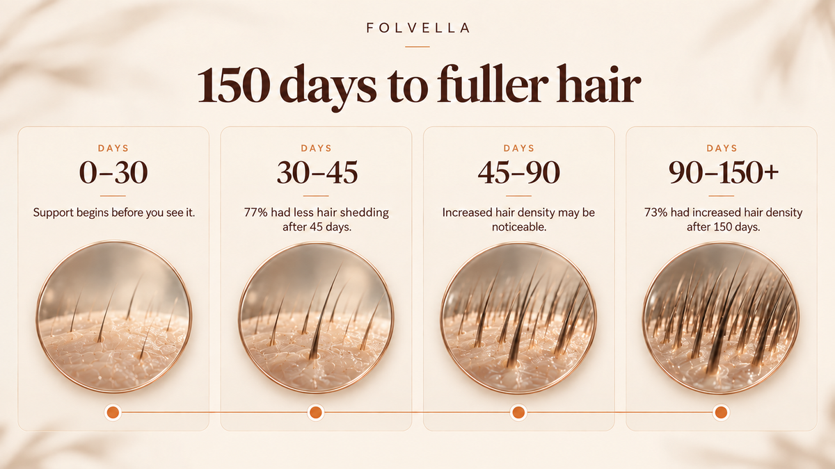 Folvella 150 day fuller hair timeline
